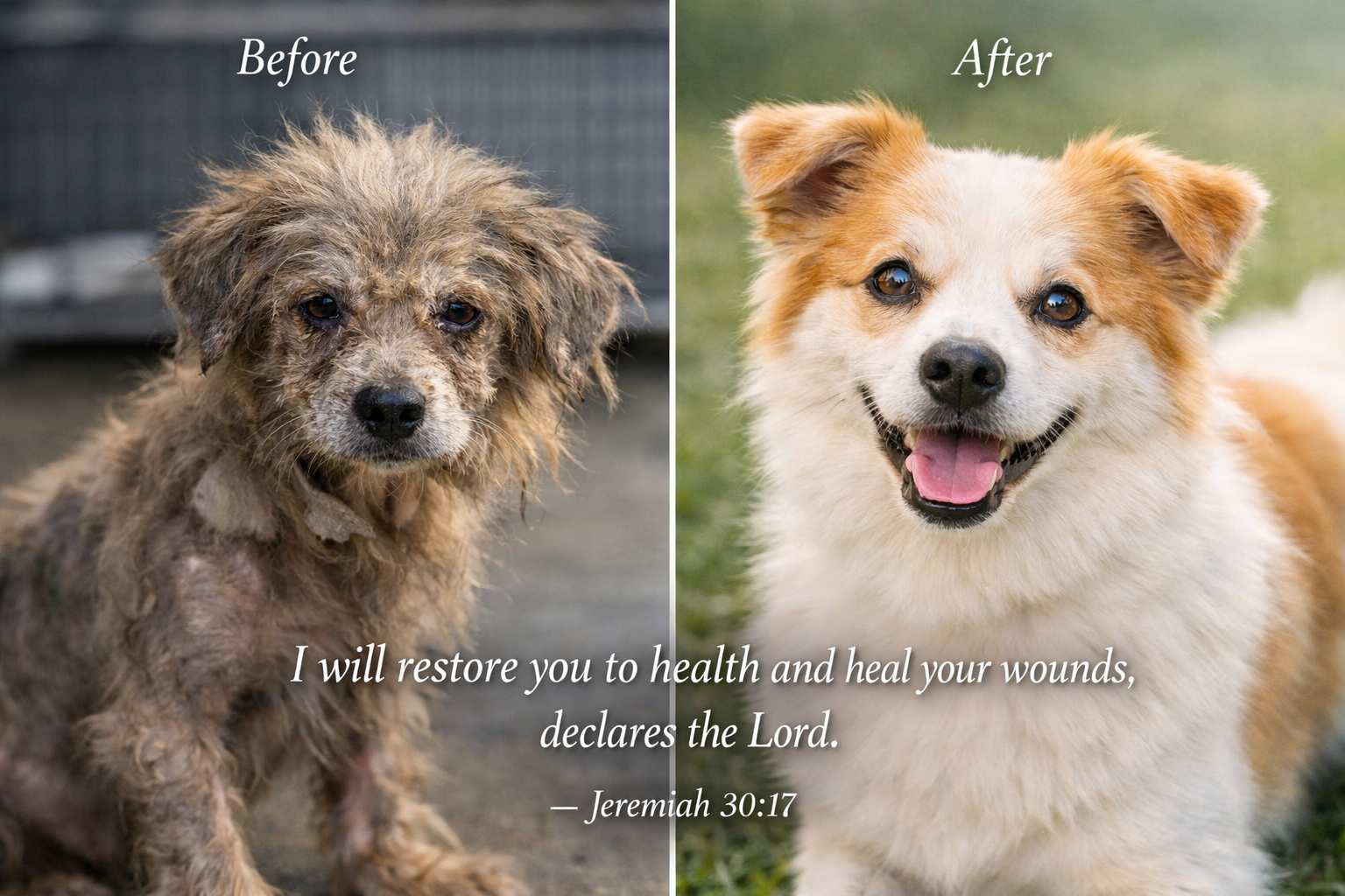 Jeremiah 30:17 — Heal Your Wounds -- Rescued Animal Before-After HD Wallpaper